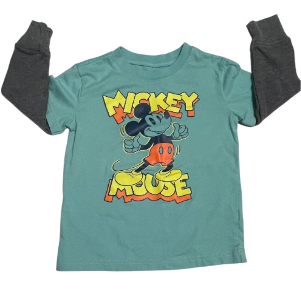 Disney Mickey Mouse Kids Long Sleeve Shirt - Teal and Grey